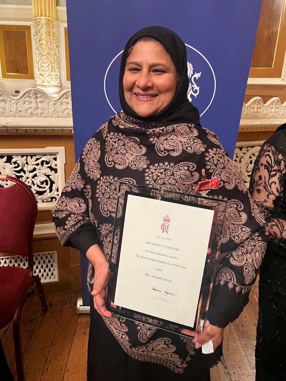 A Proud Day for Farida Laeeq as She Receives Her British Empire Medal